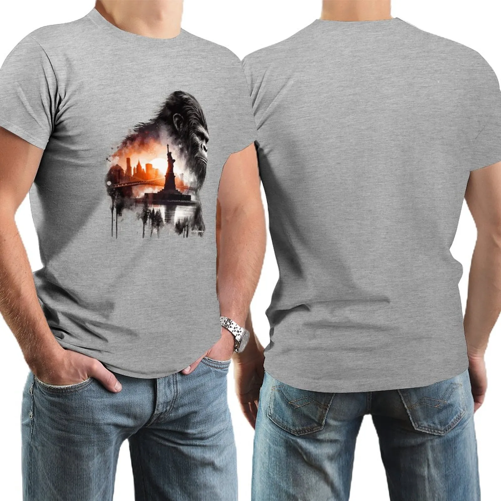 Bigfoot, Sasquatch, Statue of Liberty, Short Sleeve Cotton T-shirt