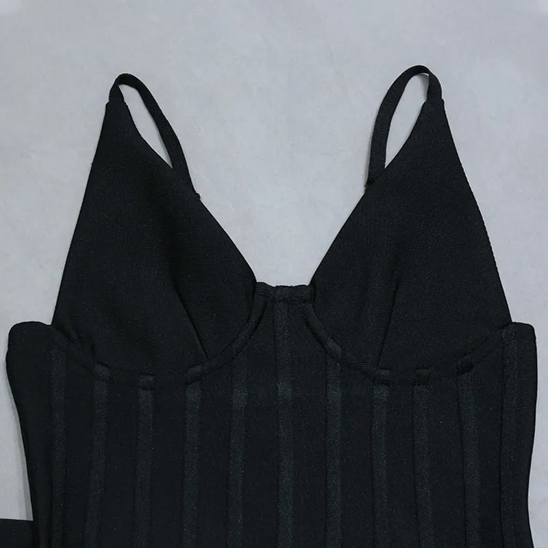Designer Strap V Neck Bodycon Mini Dress