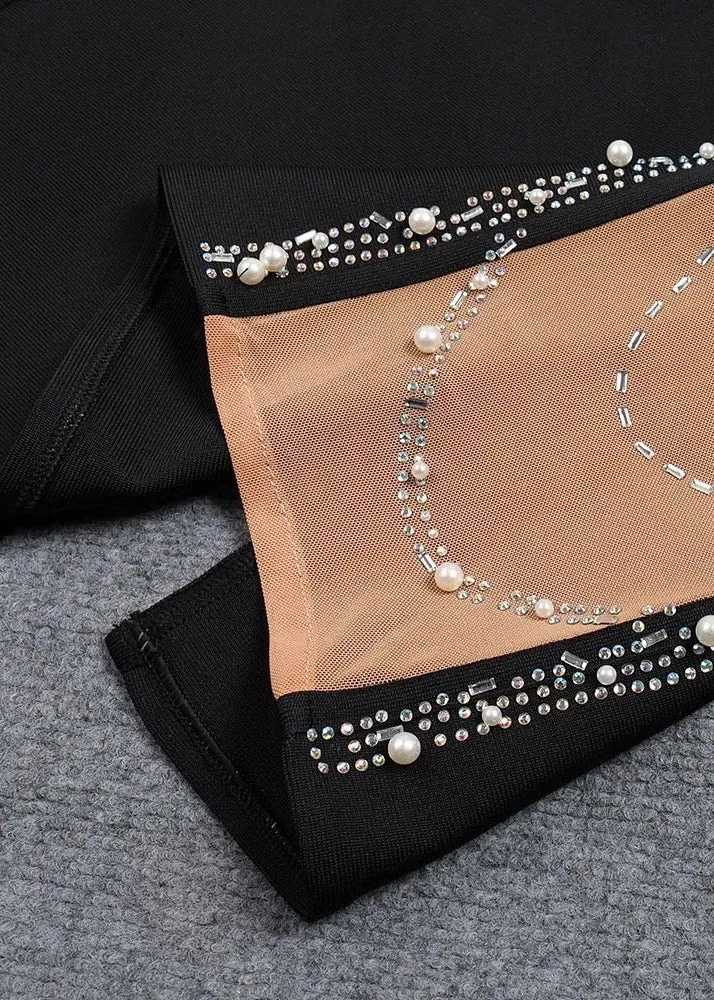 One Shoulder Beads Embroidered Bodycon Dress