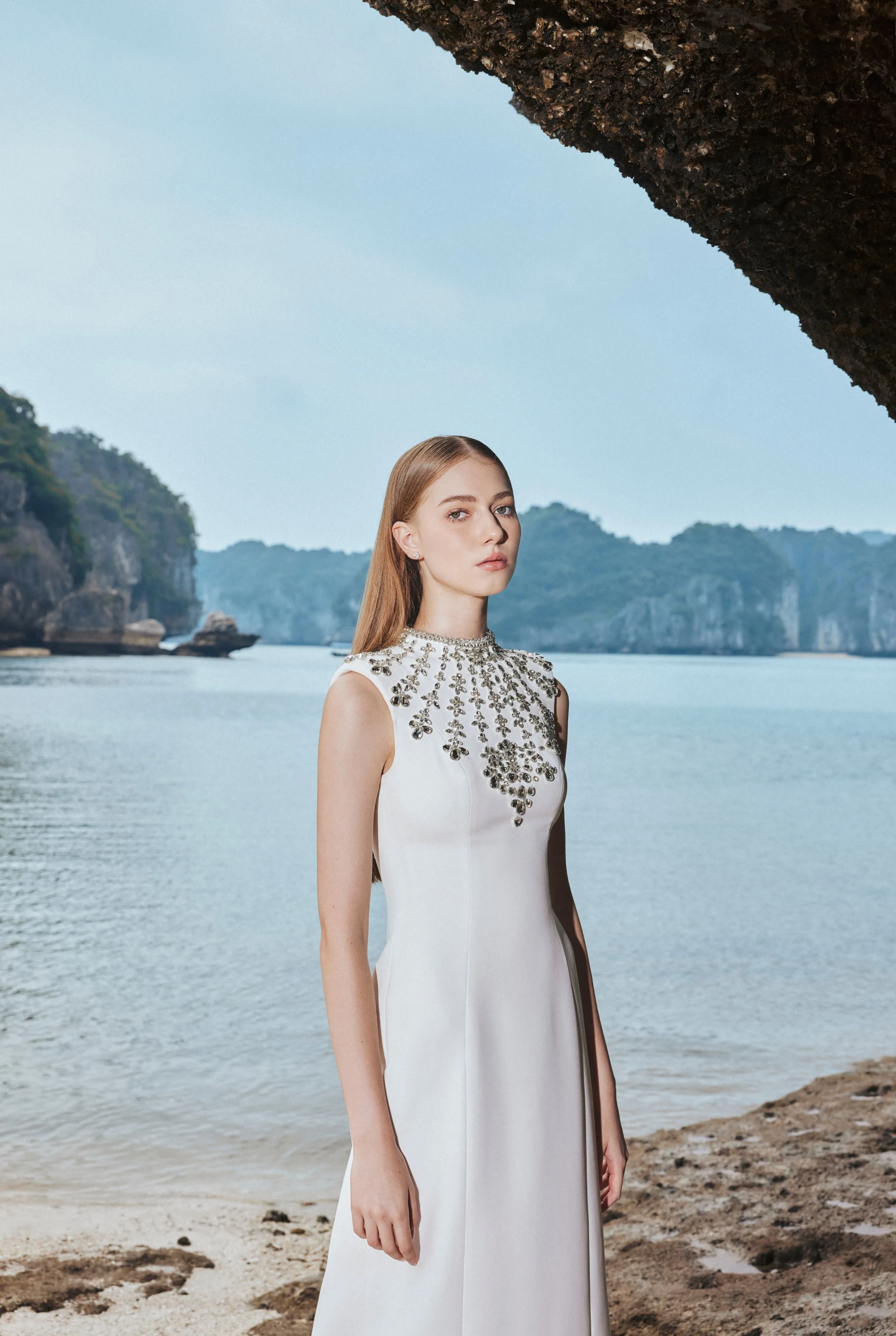 Sleeveless Bodycon Full Dress With Stone Embellishment