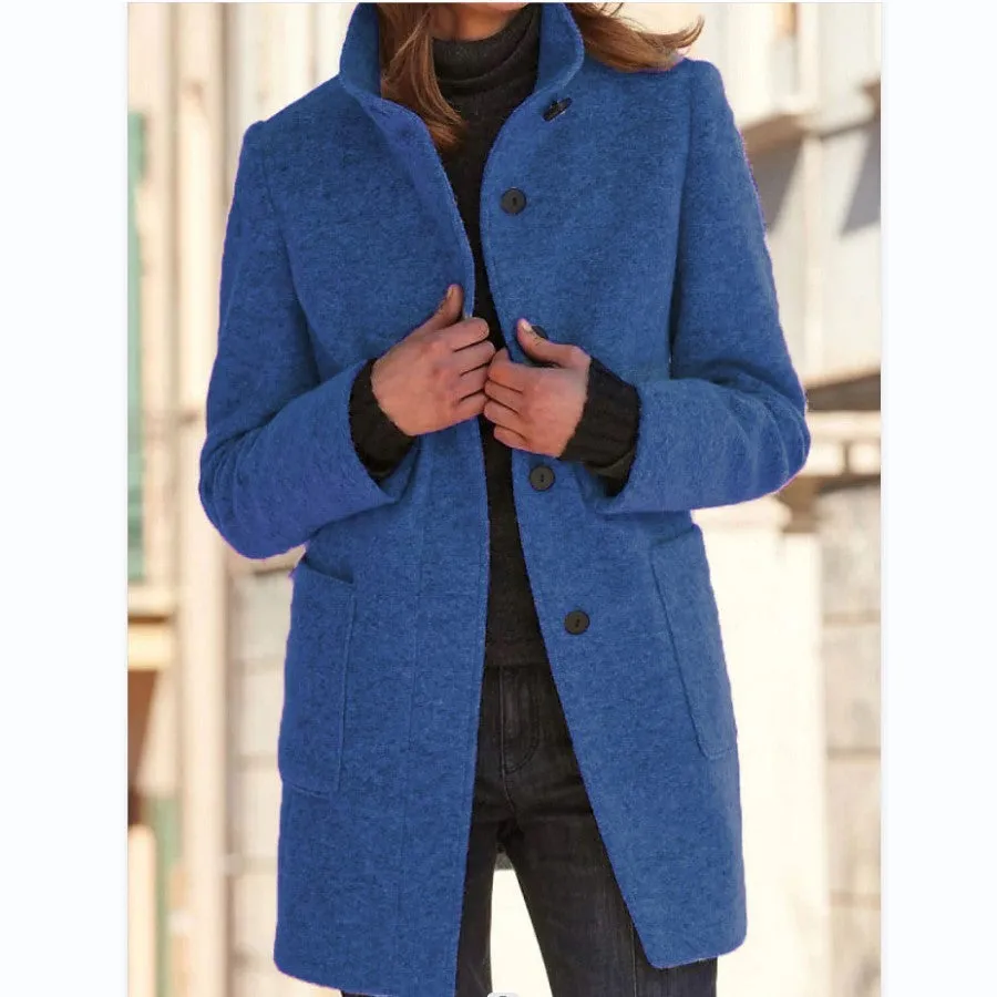 Women’s Wool Coat With Pockets and Stand Collar